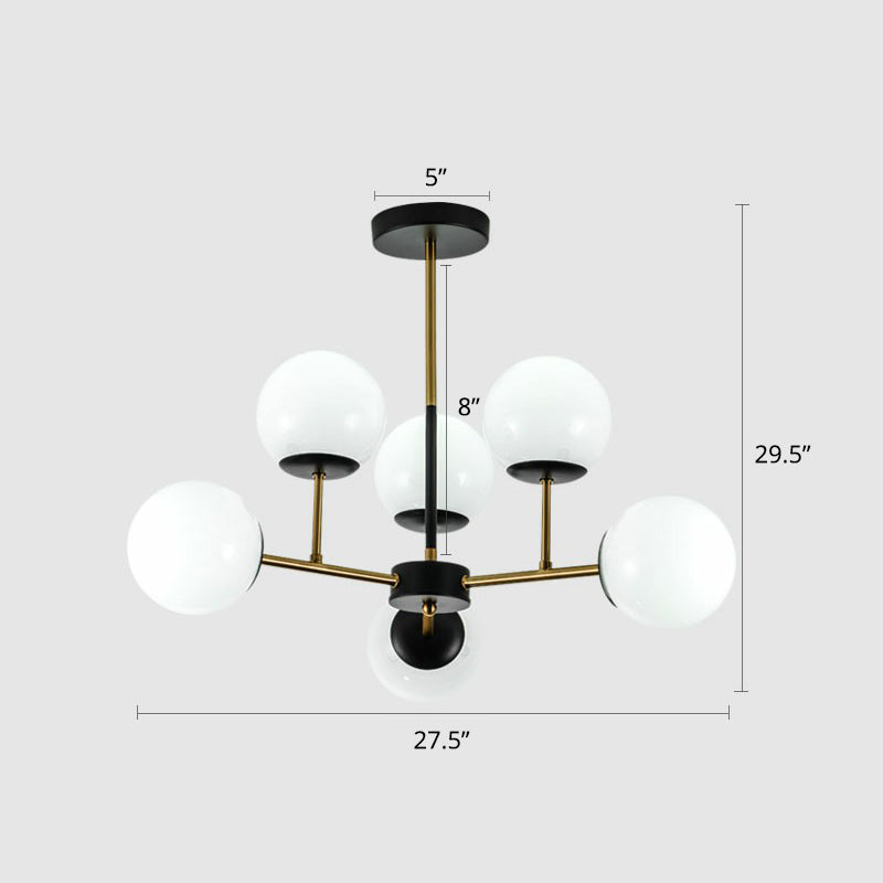 Nordic Glass Ceiling Chandelier - Black-Brass Spherical Light For Dining Room 6 / White