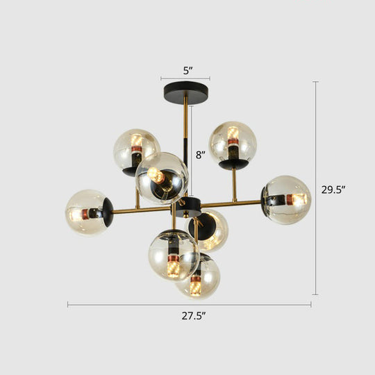Nordic Glass Ceiling Chandelier - Black-Brass Spherical Light For Dining Room 8 / Amber