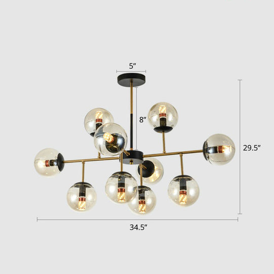 Nordic Glass Ceiling Chandelier - Black-Brass Spherical Light For Dining Room 10 / Amber