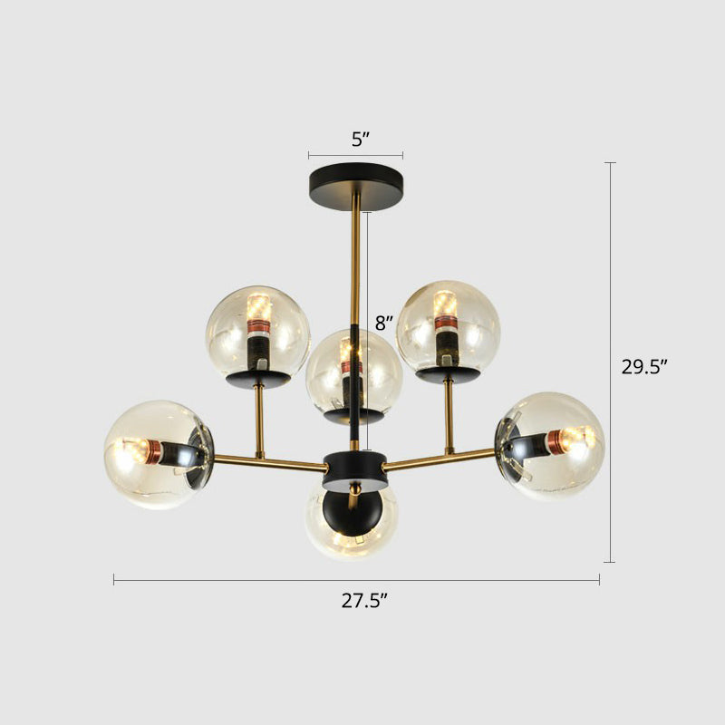 Nordic Glass Ceiling Chandelier - Black-Brass Spherical Light For Dining Room 6 / Amber