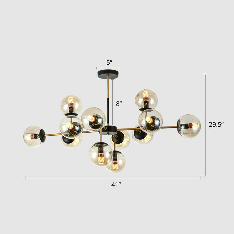 Nordic Glass Ceiling Chandelier - Black-Brass Spherical Light For Dining Room 12 / Amber