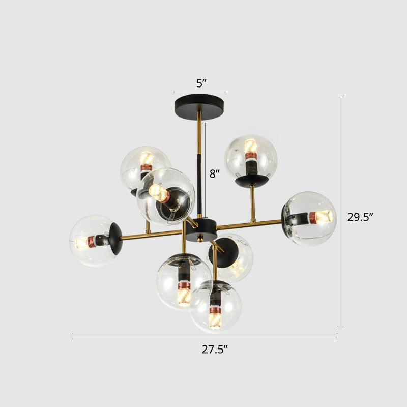 Nordic Glass Ceiling Chandelier - Black-Brass Spherical Light For Dining Room 8 / Clear