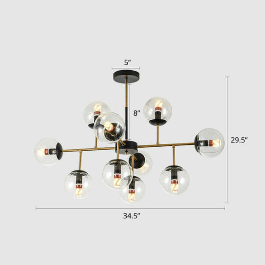 Nordic Glass Ceiling Chandelier - Black-Brass Spherical Light For Dining Room 10 / Clear