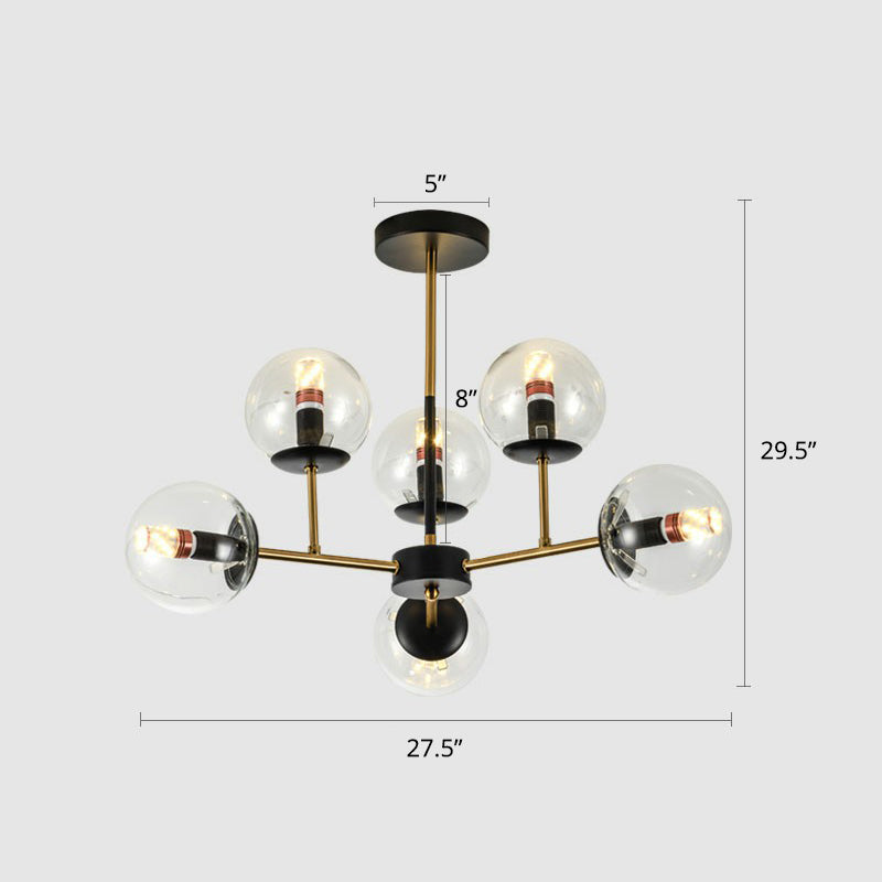 Nordic Glass Ceiling Chandelier - Black-Brass Spherical Light For Dining Room 6 / Clear