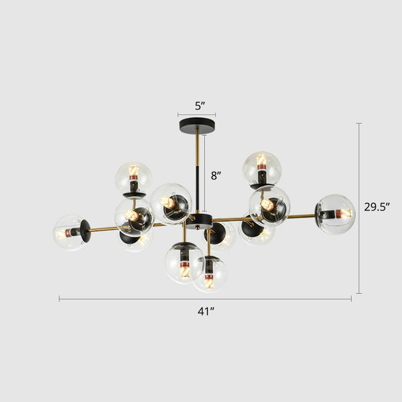 Nordic Glass Ceiling Chandelier - Black-Brass Spherical Light For Dining Room 12 / Clear