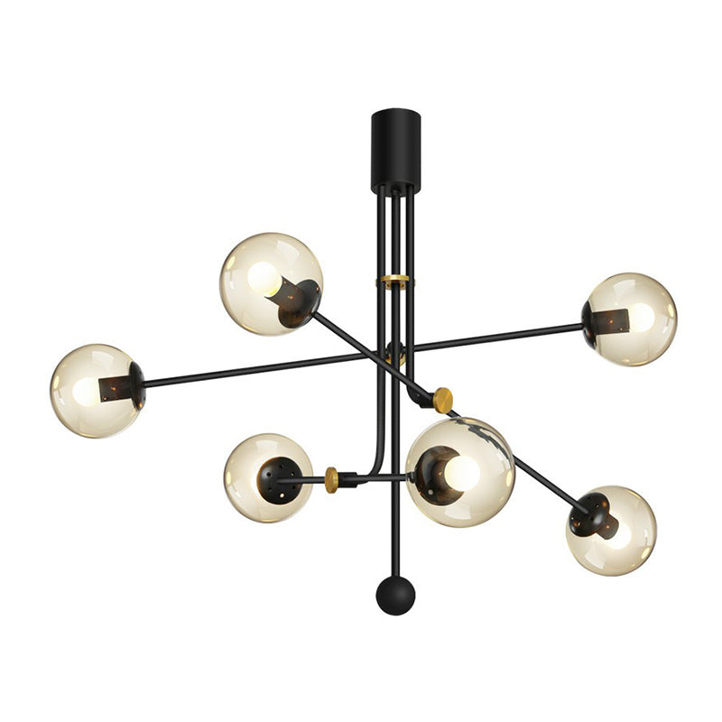 Black Minimalistic Chandelier: Vertical Suspension Light with Ball Glass Shade - Ideal for Restaurants