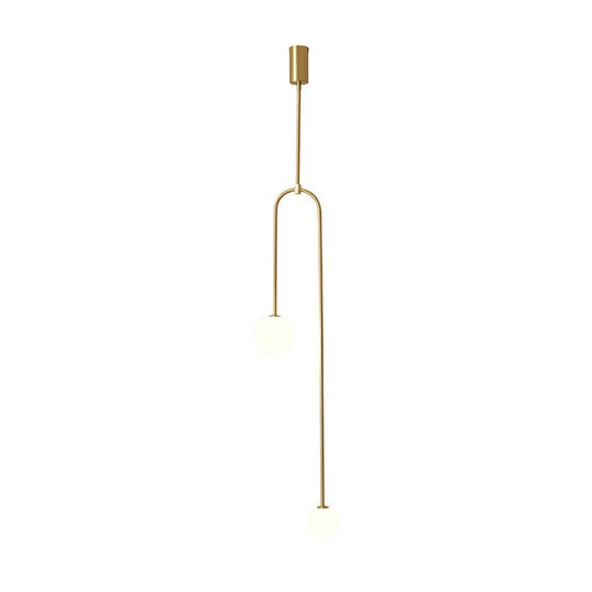 Opal Glass 2-Light Minimalistic Pendant Ceiling Light in Brass – Bedside Chandelier