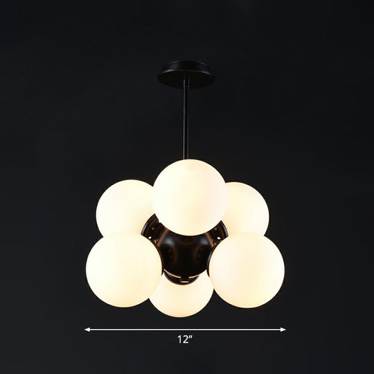 Nordic Bubble Glass Pendant Chandelier: Sleek 6-Bulb Black Hanging Light For Bedroom White