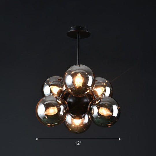 Nordic Bubble Glass Pendant Chandelier: Sleek 6-Bulb Black Hanging Light For Bedroom Smoke Gray
