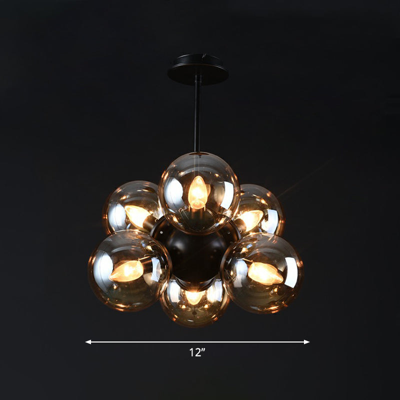 Nordic Glass Pendant Chandelier - 6 Bulbs - Black, Perfect for Bedroom
