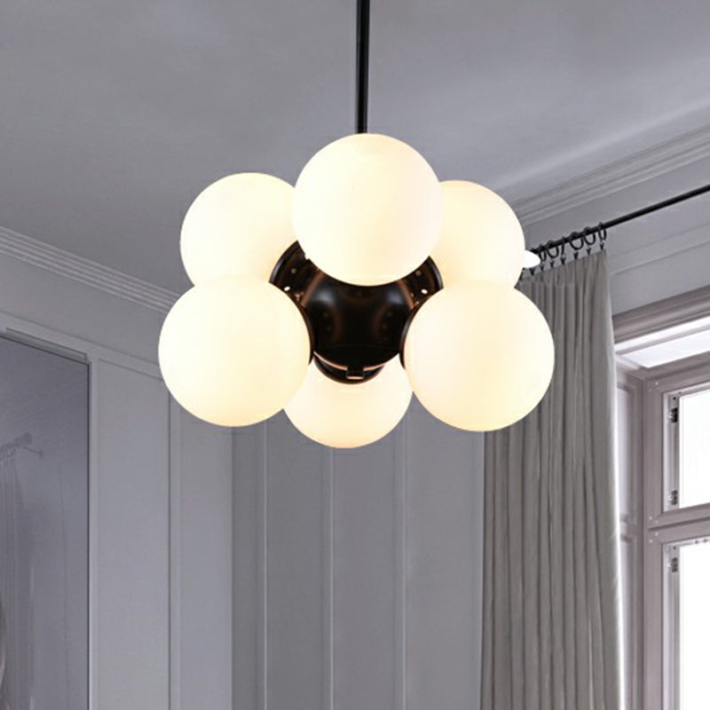 Nordic Bubble Glass Pendant Chandelier: Sleek 6-Bulb Black Hanging Light For Bedroom