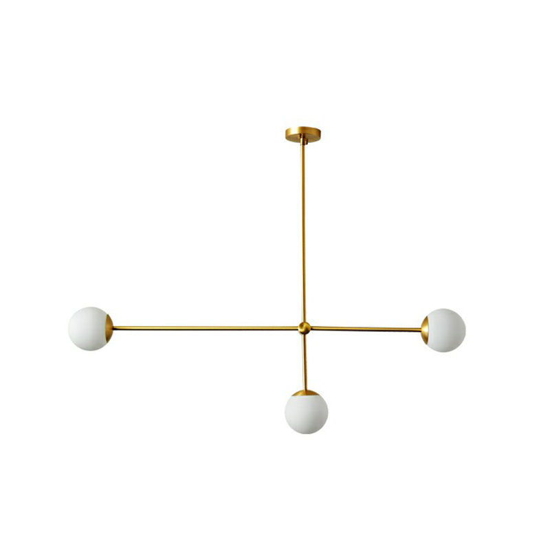 Minimalistic Brass Finish Chandelier With Ivory Glass Shade: Contemporary Metal Ceiling Light