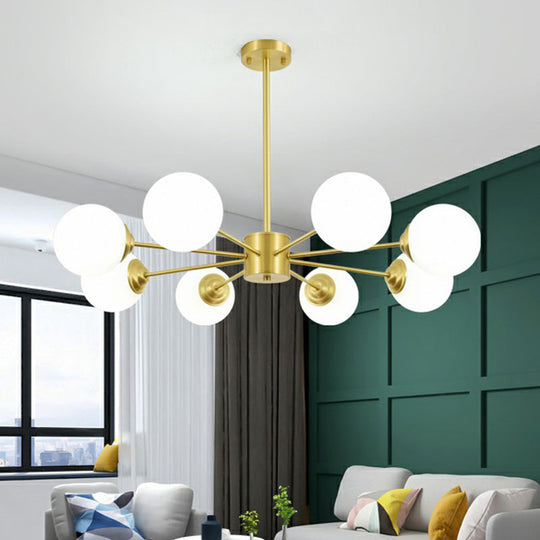 Sleek Glass Spherical Chandelier Light - Minimalist Brass Ceiling Lamp For Living Room