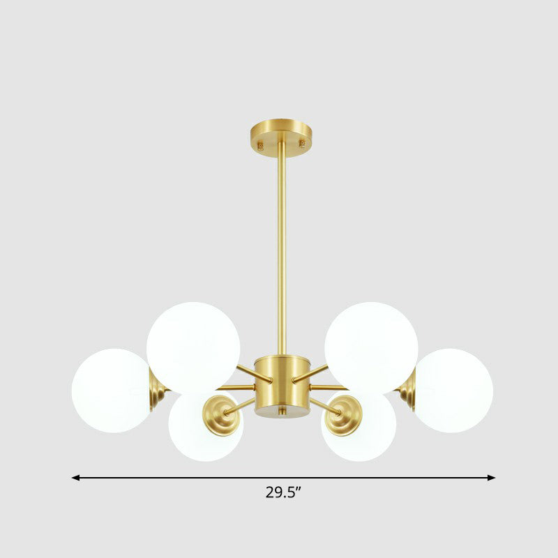 Sleek Glass Spherical Chandelier Light - Minimalist Brass Ceiling Lamp For Living Room 6 /