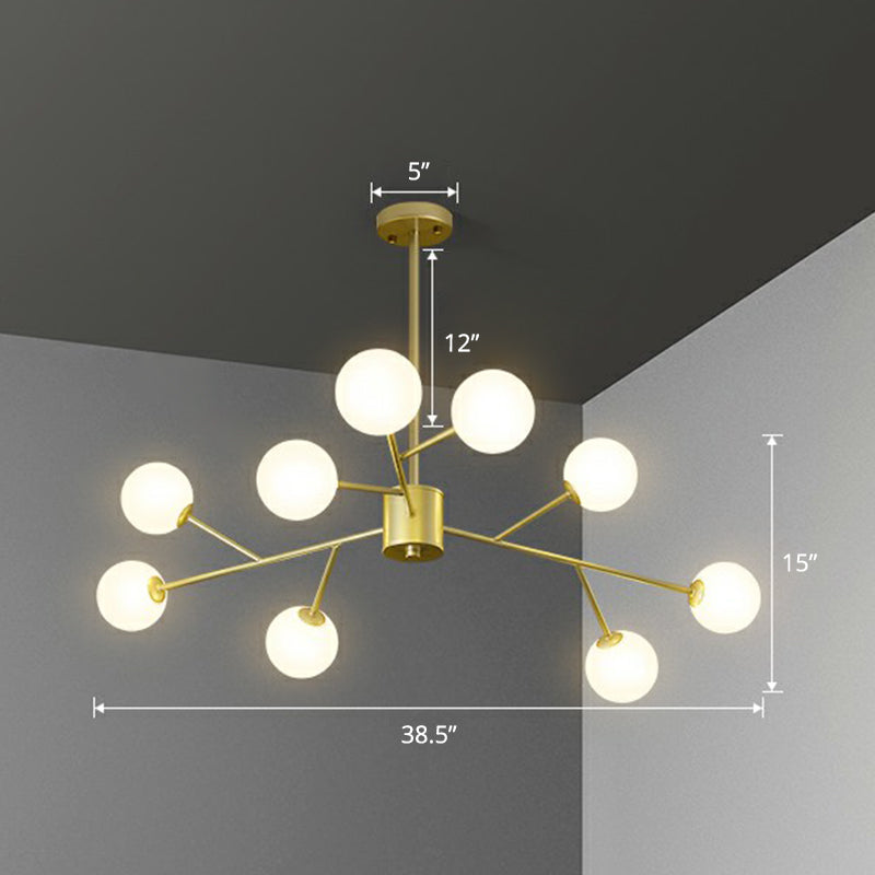 Nordic Branch Chandelier With Opal Glass Shade - Striking Pendant Light Fixture 9 / Gold