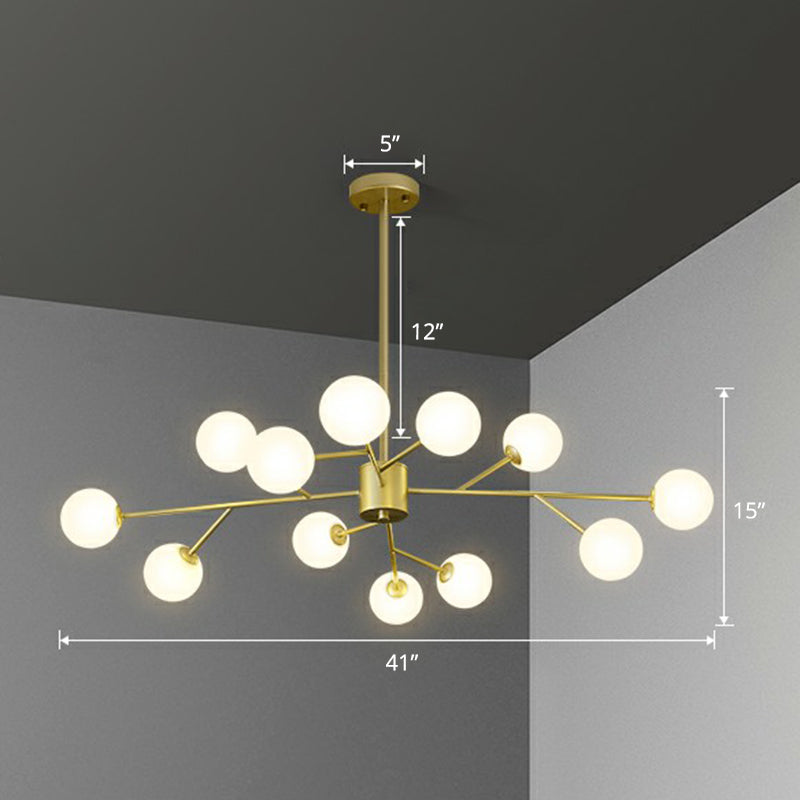 Nordic Branch Chandelier With Opal Glass Shade - Striking Pendant Light Fixture 12 / Gold