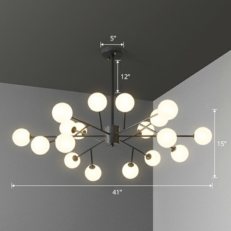 Nordic Branch Chandelier With Opal Glass Shade - Striking Pendant Light Fixture 18 / Black