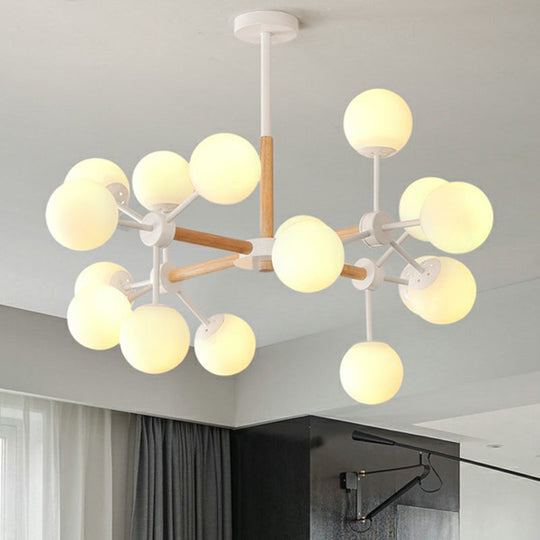 Nordic Metal Pendant Light With Glass Shade - Wood Molecule Chandelier