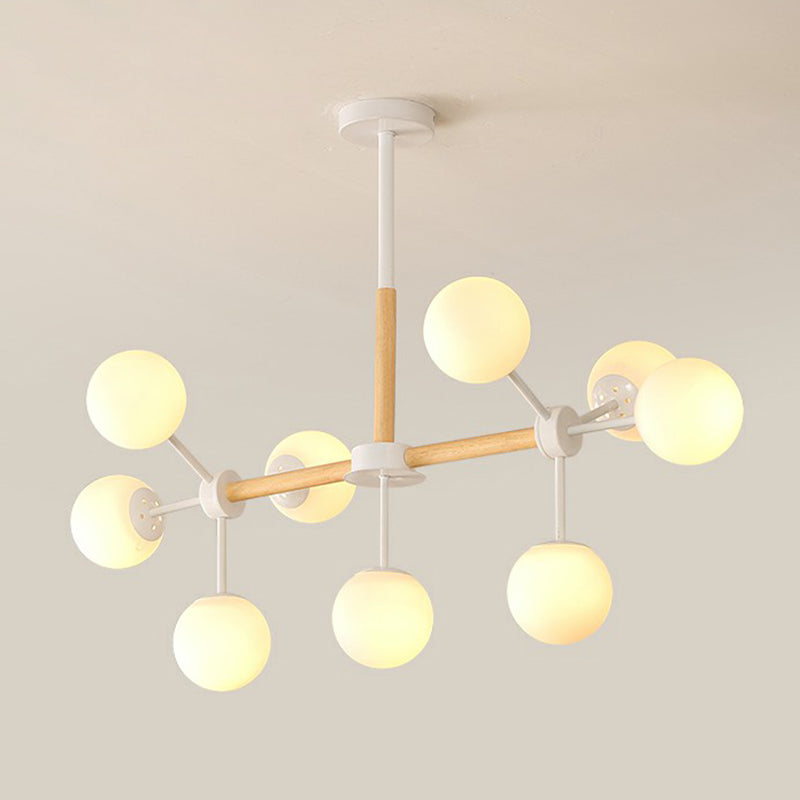 Nordic Metal Pendant Light With Glass Shade - Wood Molecule Chandelier 9 / White