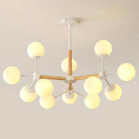 Nordic Metal Pendant Light With Glass Shade - Wood Molecule Chandelier 12 / White