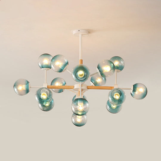 Nordic Metal Pendant Light With Glass Shade - Wood Molecule Chandelier 16 / Blue