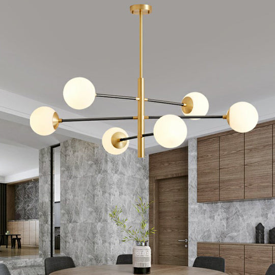 Postmodern Brass Chandelier With Tiered Hanging Pendant And Milky Glass Shade 6 /
