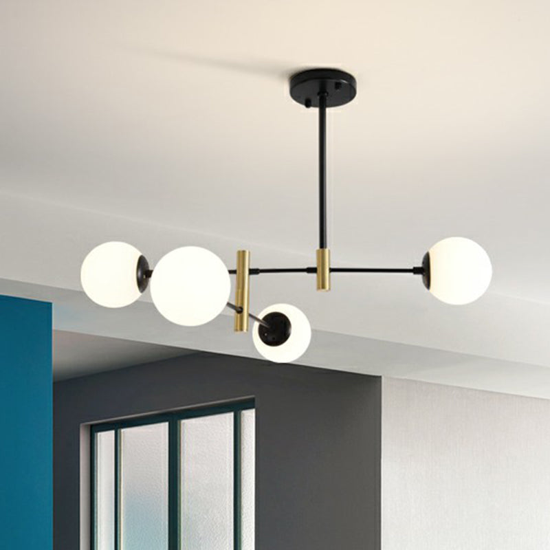 Nordic Metal Ceiling Chandelier With Swivel Rod Arm And Glass Ball Shade - Stylish Suspended Living