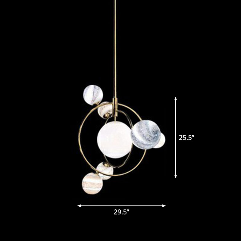 Minimalist Solar Planet Chandelier - Blue-White Glass 7 Heads Living Room Pendant Light