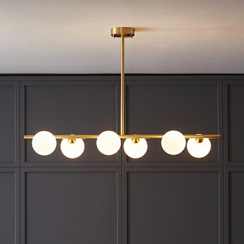 Postmodern Linear Island Lamp - Glass Pendant Light In Brass For Dining Room