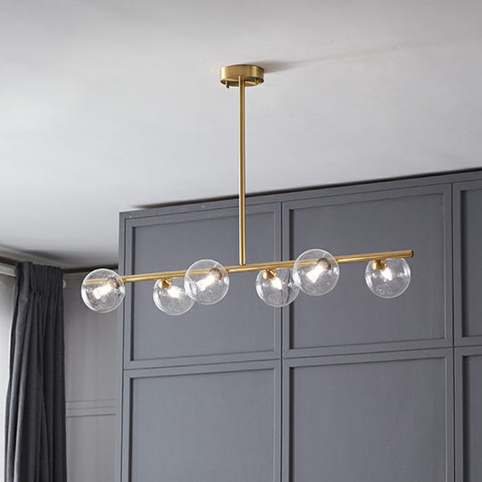 Postmodern Linear Island Lamp - Glass Pendant Light In Brass For Dining Room