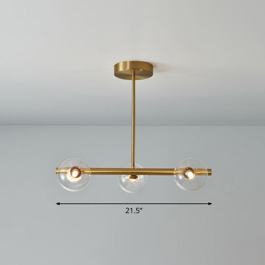 Postmodern Linear Island Lamp - Glass Pendant Light In Brass For Dining Room 3 / Clear