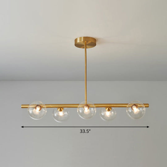 Postmodern Linear Island Lamp - Glass Pendant Light In Brass For Dining Room 5 / Clear