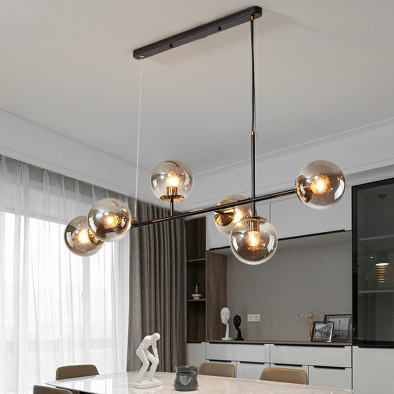 Postmodern 6-Light Island Lamp With Glass Ball Shades For Dining Rooms