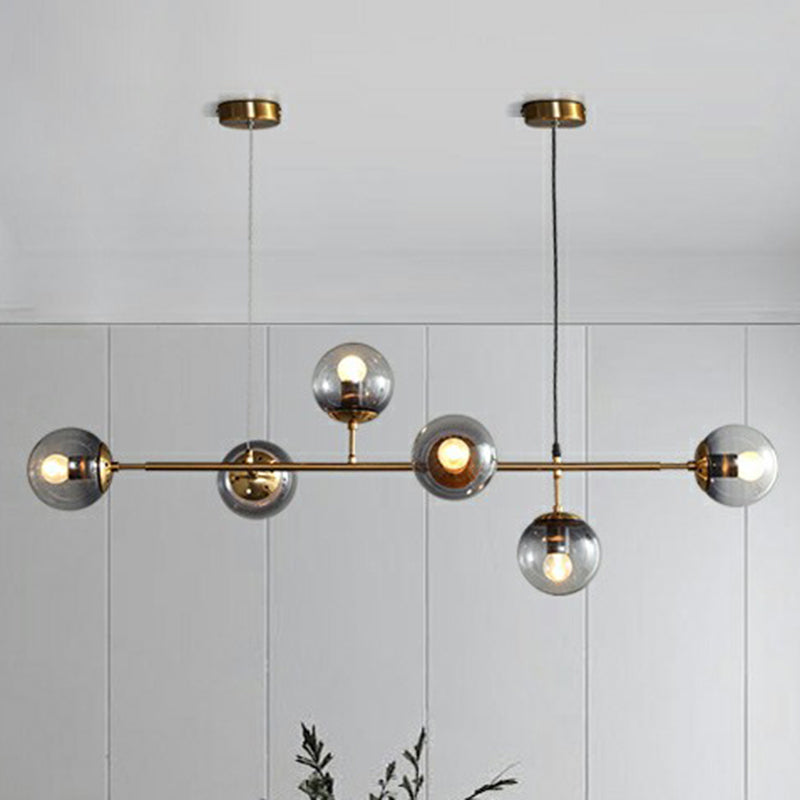 Smoke Grey Glass Island Pendant Light - Nordic Style With 6 Bulbs And Brass Finish Ideal For