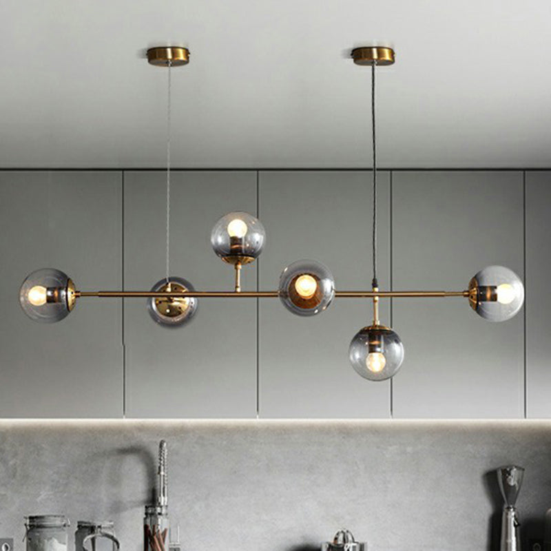 Smoke Grey Glass Island Pendant Light - Nordic Style With 6 Bulbs And Brass Finish Ideal For