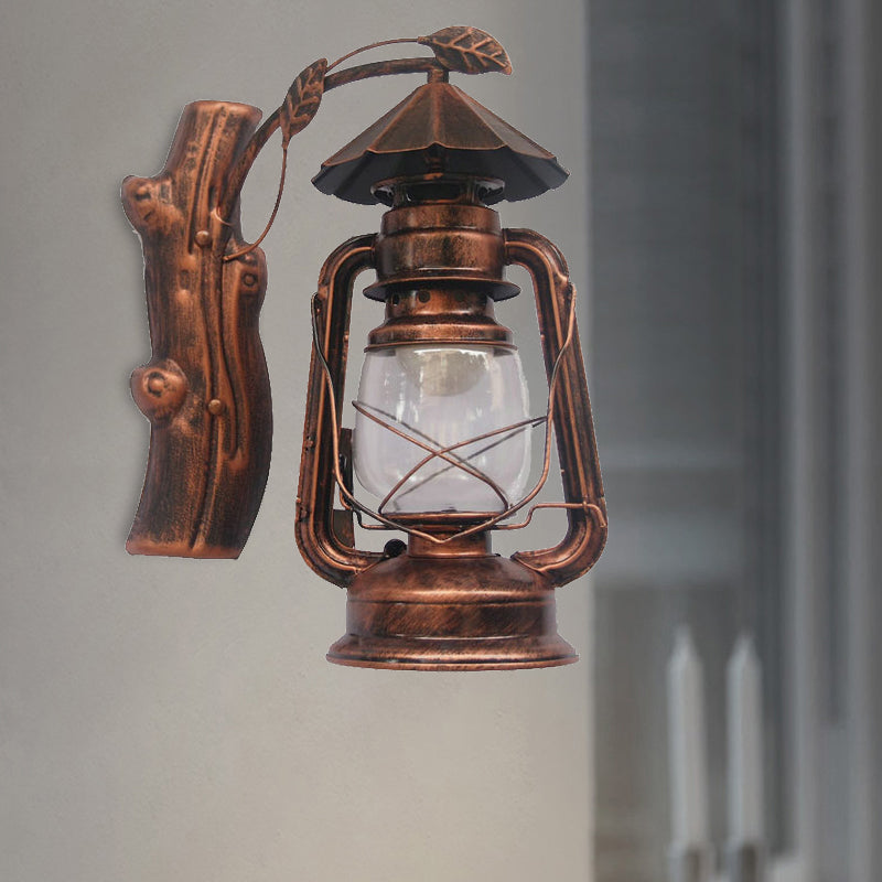 Coastal Black/Bronze/Copper Kerosene Wall Lighting: Outdoor Sconce Light With Clear Glass 1 Fixture