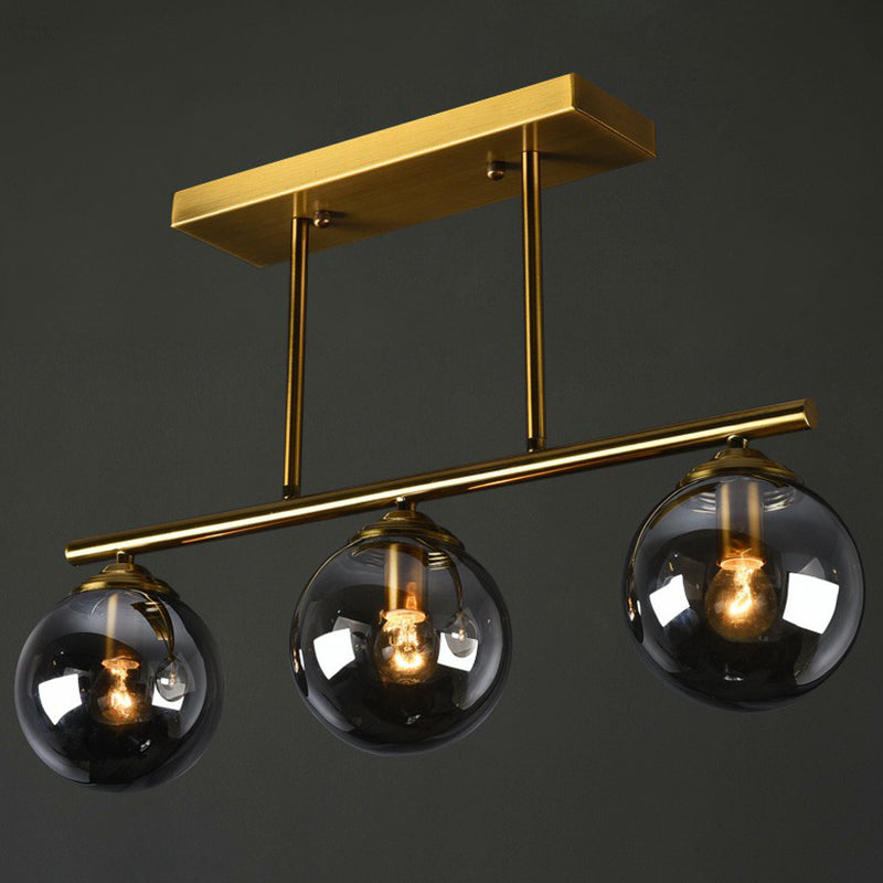Postmodern Brass Island Light With Globe Glass Shade: Stylish Metal Ceiling Fixture 3 / Smoke Gray