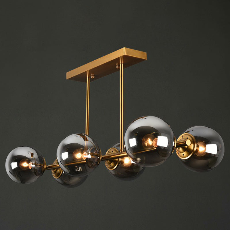 Postmodern Brass Island Light With Globe Glass Shade: Stylish Metal Ceiling Fixture 6 / Smoke Gray