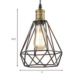 Vintage Diamond Cage Pendant Light - Iron Hanging Lamp In Brass For Living Room