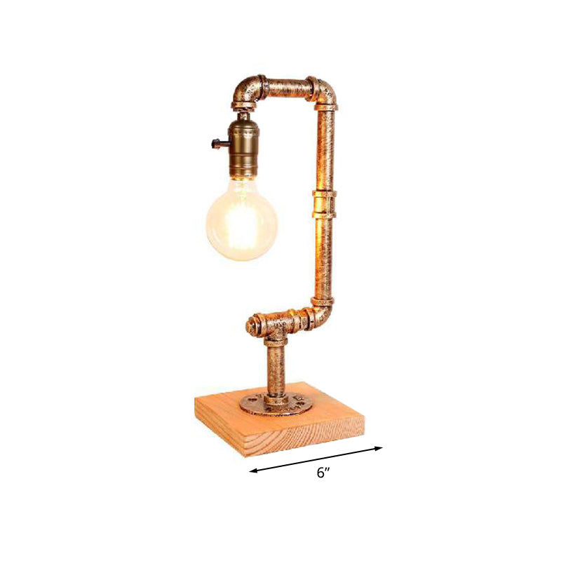 Rustic Wrought Iron Table Lamp With Stylish Open Bulb - Bedroom Lighting In Bronze