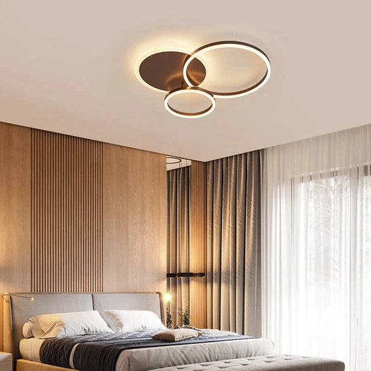 2/3/5/6 Circle Rings Modern Led Ceiling Lights For Living Room Bedroom Study White/Brown Color Lamp