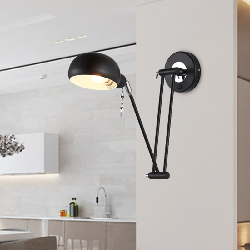 Industrial Retro Swing Arm Wall Light - Metallic Black Bowl Sconce For Living Room Lighting And