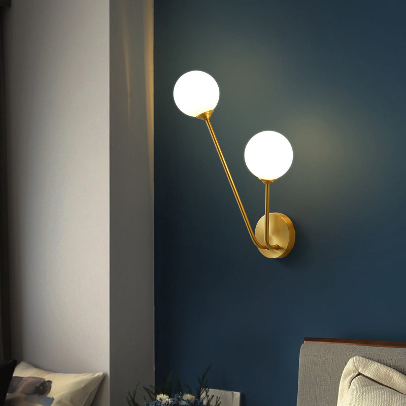 Minimalistic Brass Branch Wall Light With Ball Glass Sconce - Bedroom Lighting Fixture Cream / 14