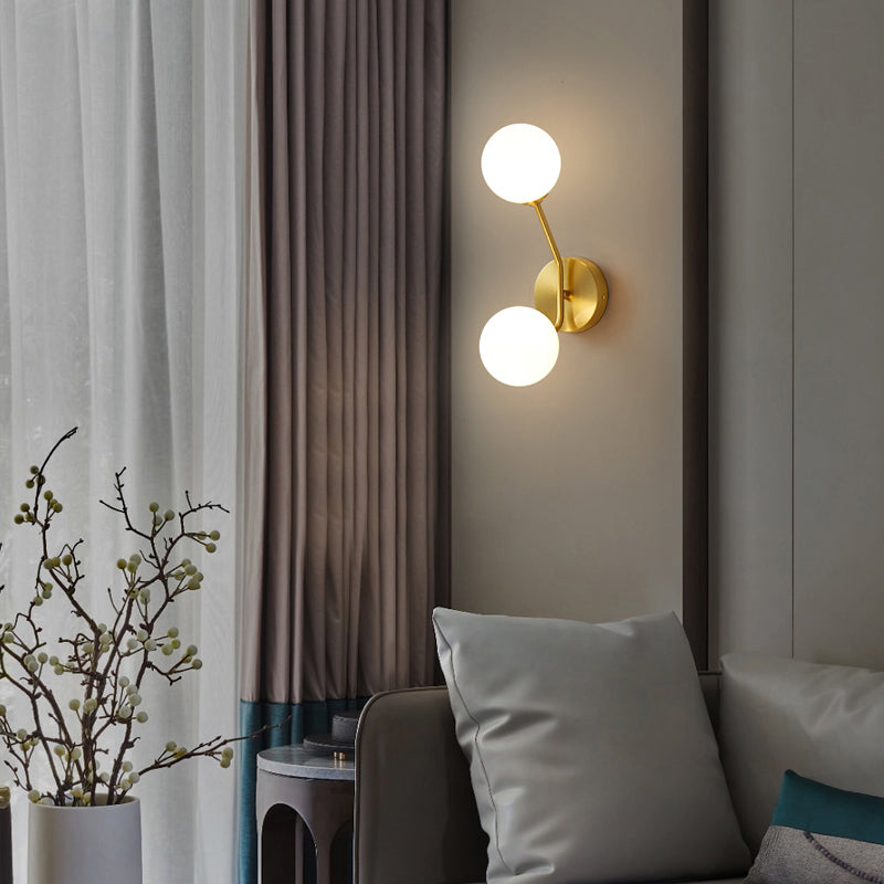 Minimalistic Brass Branch Wall Light With Ball Glass Sconce - Bedroom Lighting Fixture Cream / 4