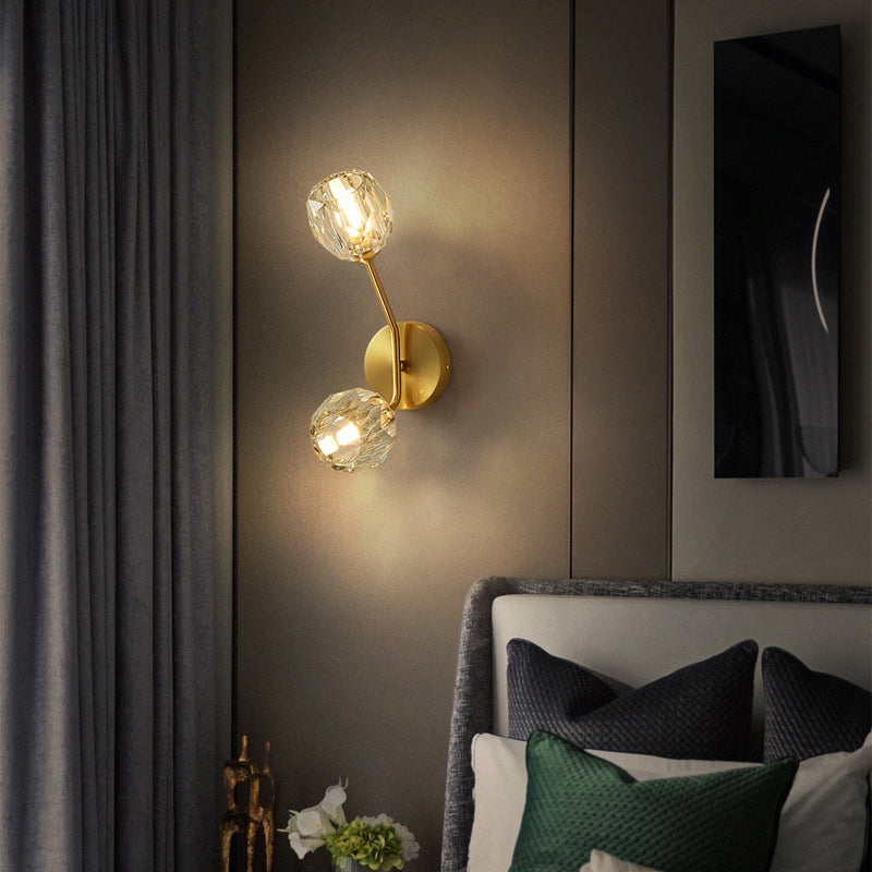 Minimalistic Brass Branch Wall Light With Ball Glass Sconce - Bedroom Lighting Fixture Clear / 4