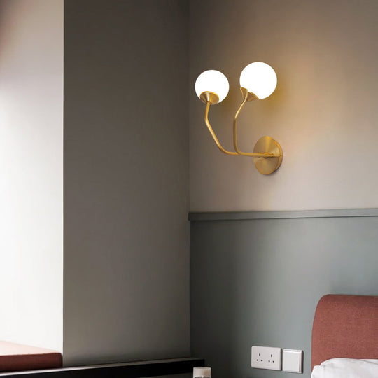 Postmodern Brass Wall Sconce: White Glass Geometric Lighting For Living Room