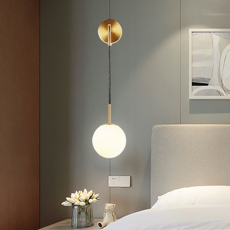 Opal Glass Spherical Wall Lamp: Simplistic 1-Bulb Light Fixture For Bedroom