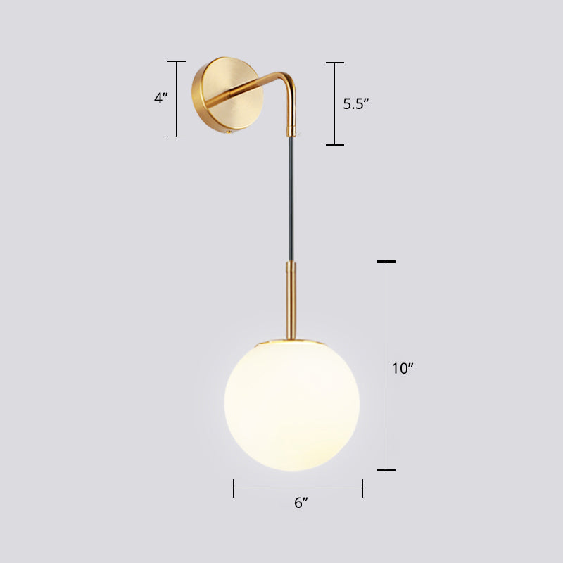 Opal Glass Spherical Wall Lamp: Simplistic 1-Bulb Light Fixture For Bedroom Brass