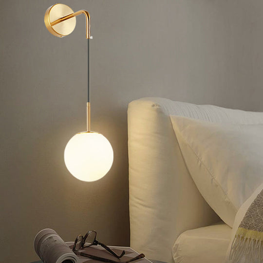 Opal Glass Spherical Wall Lamp: Simplistic 1-Bulb Light Fixture For Bedroom