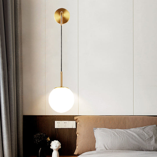 Opal Glass Spherical Wall Lamp: Simplistic 1-Bulb Light Fixture For Bedroom